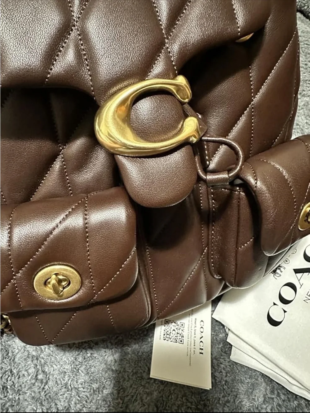 Coach Quilted Chocolate Brown Leather Backpack with Gold Hardware